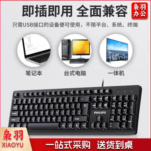 飞利浦(PHILIPS)SPK6234有线键盘 商务办公键盘 笔记本电脑台式机外接键盘 USB键盘 全尺寸 黑色
