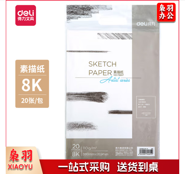 得力（deli）73607 8K素描纸 110g素描本绘画纸彩铅画 美术写生手绘临摹学生用初学者速写铅画纸（20张）