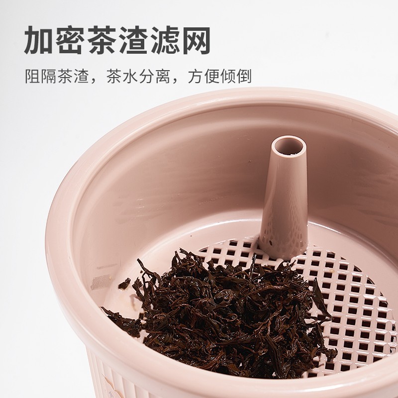带盖茶渣桶 加厚塑料 排水桶茶叶垃圾桶 废水桶 滤茶桶 储茶桶 加配 排水管 米色中号 C6595