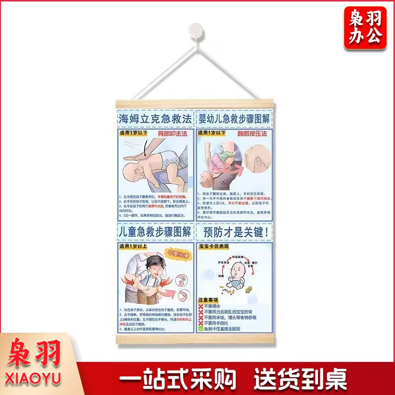 海姆立克法 挂图 50*60cm实木挂轴+ 油画布