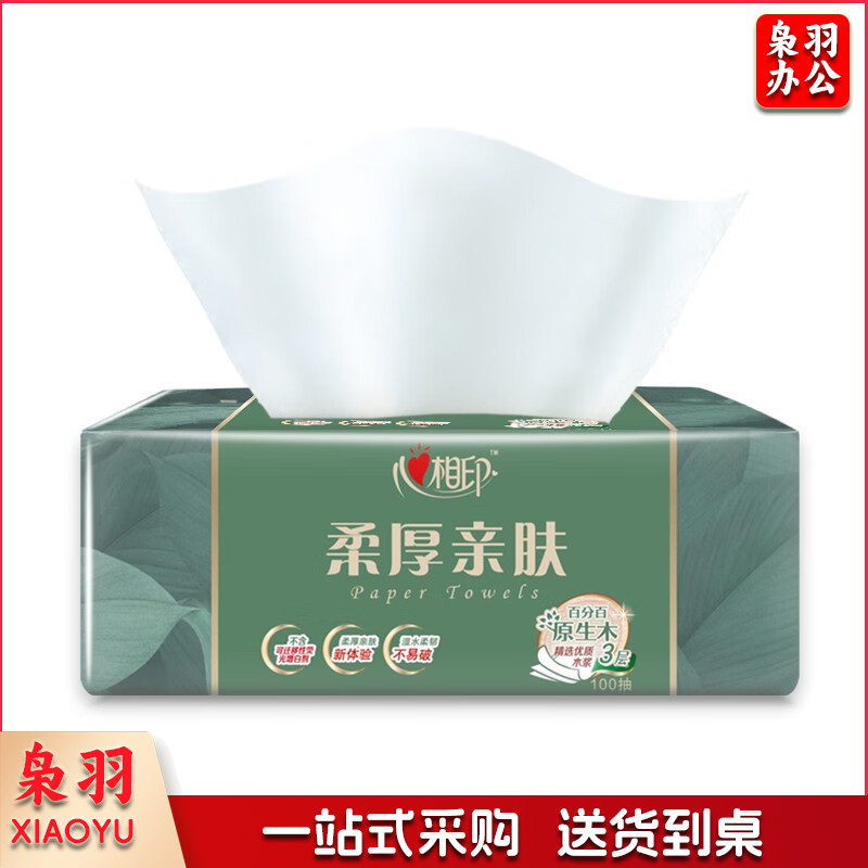 心相印  柔厚亲肤3层100抽18包塑装纸面箱装厚实不易破擦拭更安心 DT100