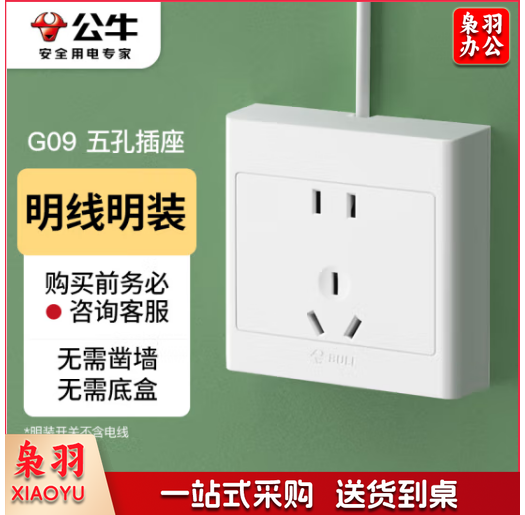 公牛(BULL) 明装开关插座 G09系列 正五孔开关 86型插座面板 G09Z223S
