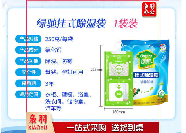 绿驰 可挂式除湿袋250g 1袋装室内除湿剂干燥剂衣柜除湿桶防潮剂抽吸湿盒器防霉吸潮