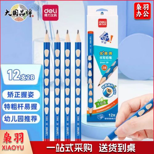 得力(deli)洞洞铅笔 12支2B特粗杆易抓握洞洞笔 儿童矫正铅笔 学生练字笔3.2mm 开学礼物S966-2B