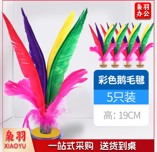 杜威克DW66 毽子大号鹅毛羽毛彩色比赛毽球牛筋底花键儿童毽子5个装