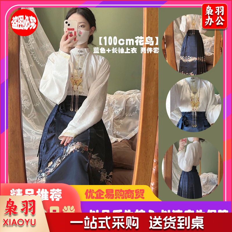 马面裙套装女半身裙2024春夏新款改良国风小个子中长a字成 人汉服/