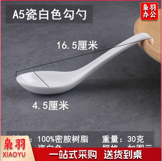 密胺汤勺长柄仿瓷塑料勺子 调羹汤匙 白色16.5厘米  10个