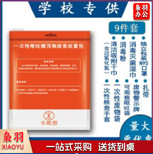 一次性呕吐物应急处置包污染物处理包呕吐袋呕吐包幼儿园学校专用（9件套）