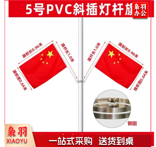 中国五星红旗国旗带杆户外串旗壁挂斜插式旗杆 门口家里店铺商场装饰马路路灯挂旗 【V型灯杆旗】5号国旗2面+2根1米杆+安装配件