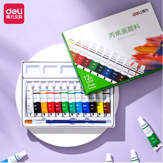 得力73913_12色5ml丙烯颜料(混)(盒