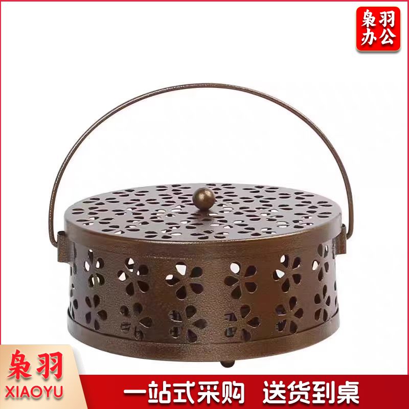 铁艺蚊香炉 蚊香盘防火防烫蚊香盒香薰炉带盖蚊香盒架 梅花古铜色