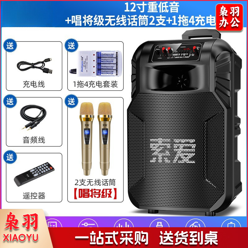 音箱（12寸重低音+2支无线话筒）广场舞移动拉杆便携式蓝牙音箱大功率家庭唱K歌