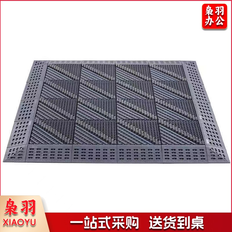 室外防滑防水地垫（灰色单刷灰毛90*300）塑料拼接除尘地板酒店入户门口毛刷镂空款式