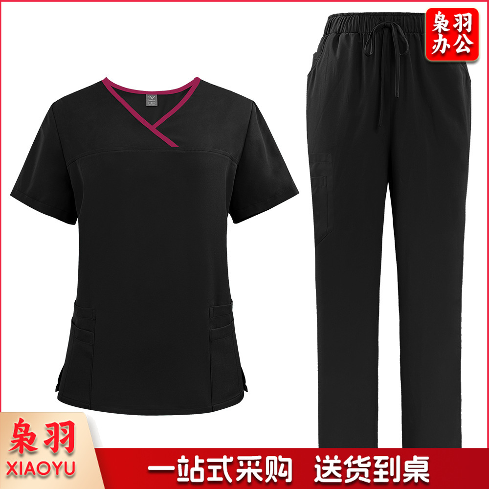 出口洗手衣分体套装短袖刷手衣女牙科诊所医 生工作服医护制服
