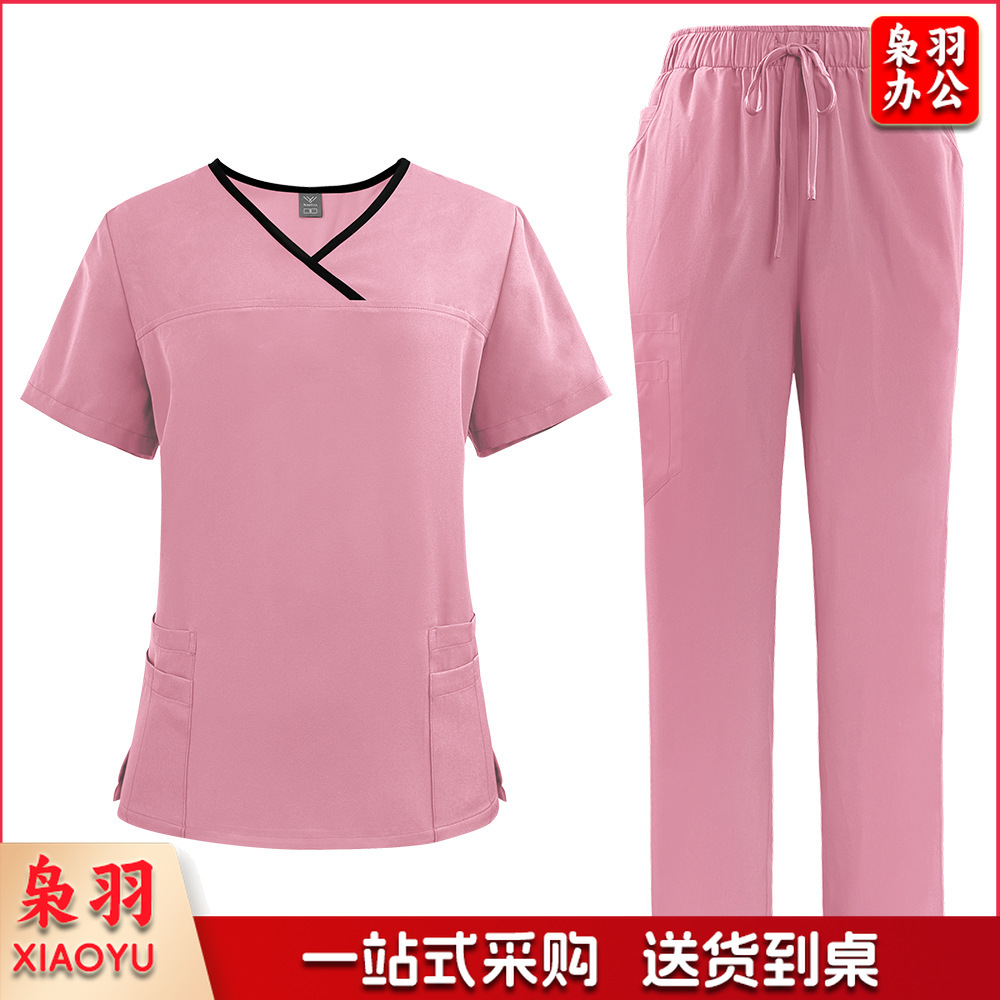 出口洗手衣分体套装短袖刷手衣女牙科诊所医 生工作服医护制服