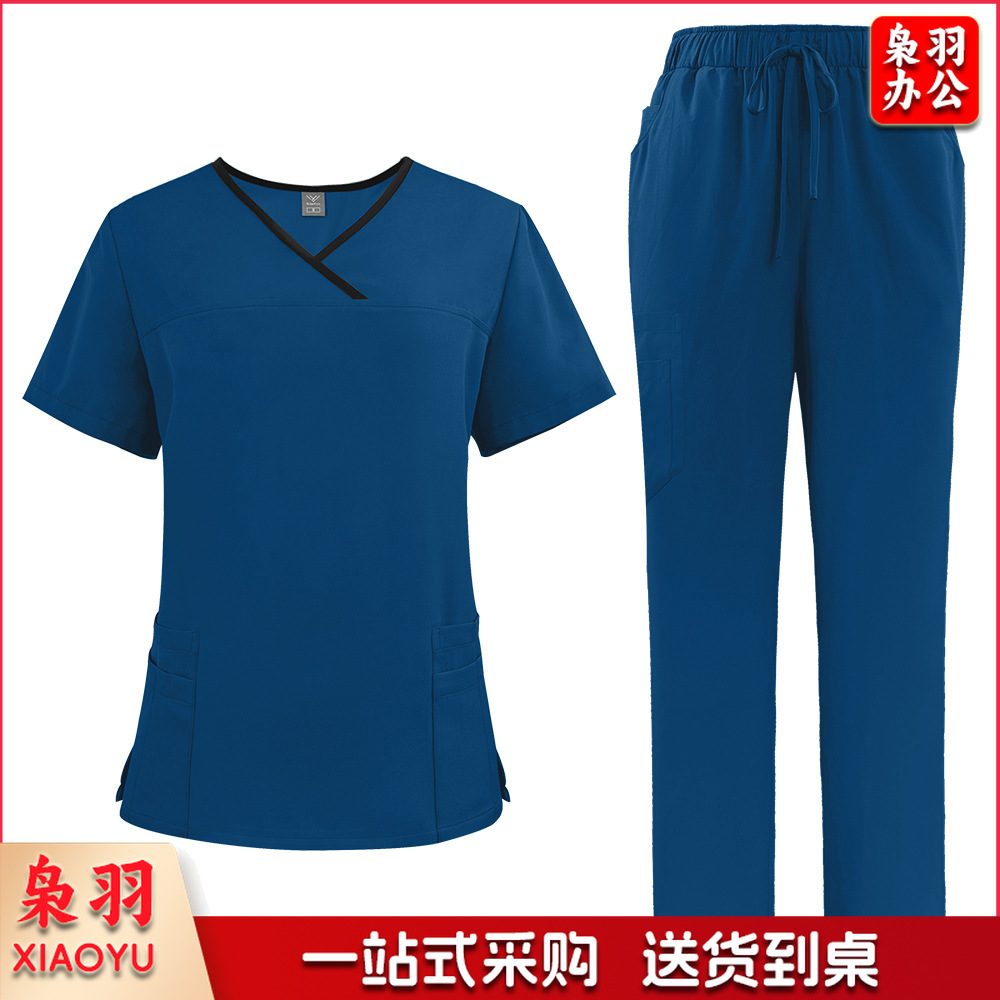 出口洗手衣分体套装短袖刷手衣女牙科诊所医 生工作服医护制服