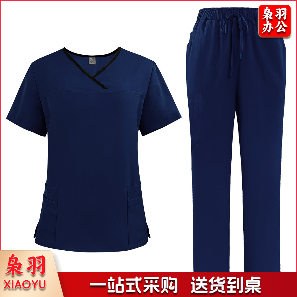 出口洗手衣分体套装短袖刷手衣女牙科诊所医 生工作服医护制服