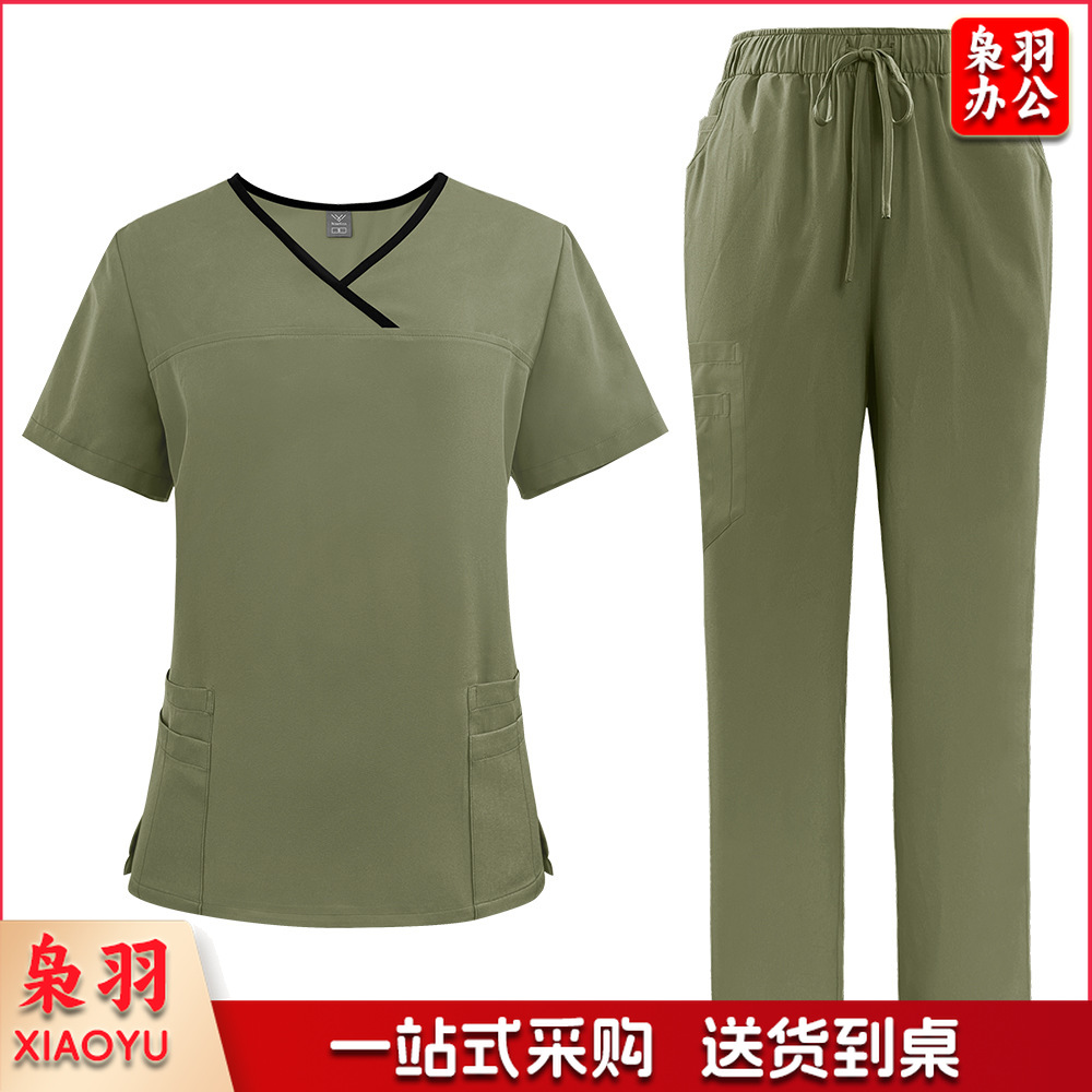 出口洗手衣分体套装短袖刷手衣女牙科诊所医 生工作服医护制服