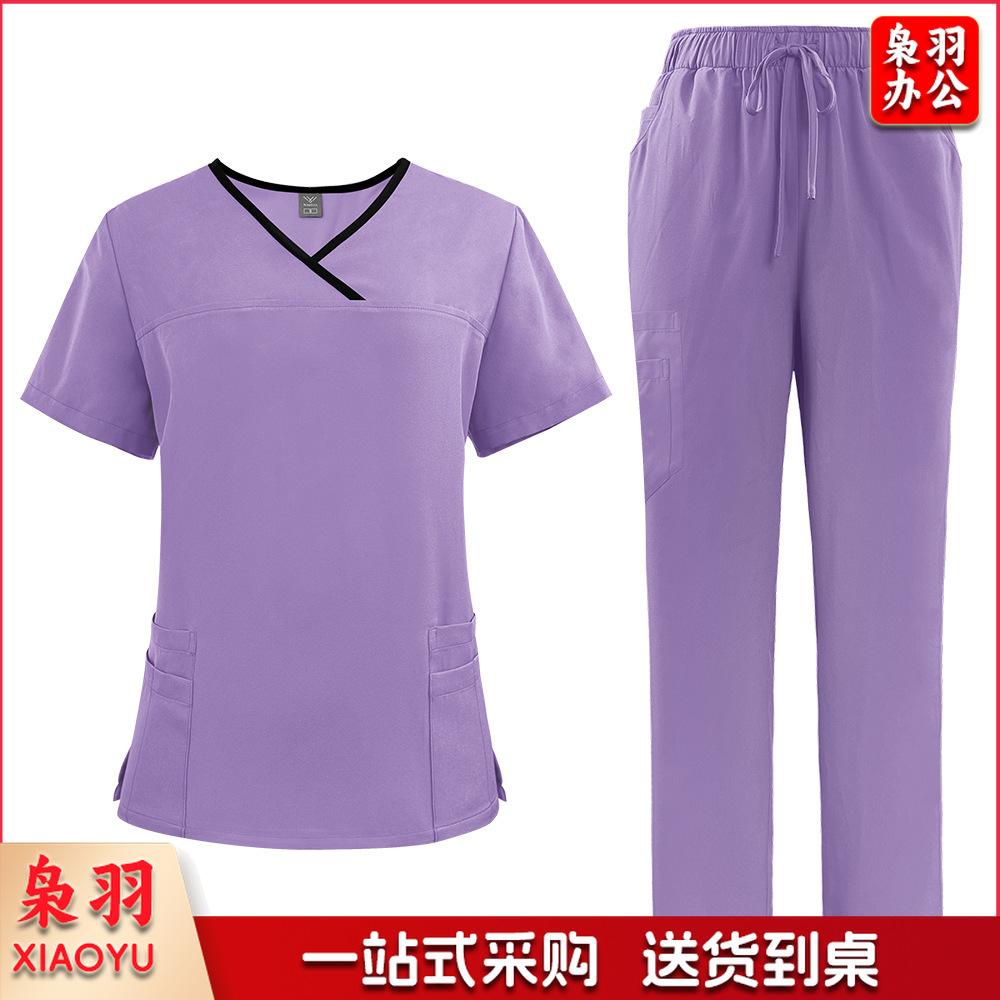 出口洗手衣分体套装短袖刷手衣女牙科诊所医 生工作服医护制服