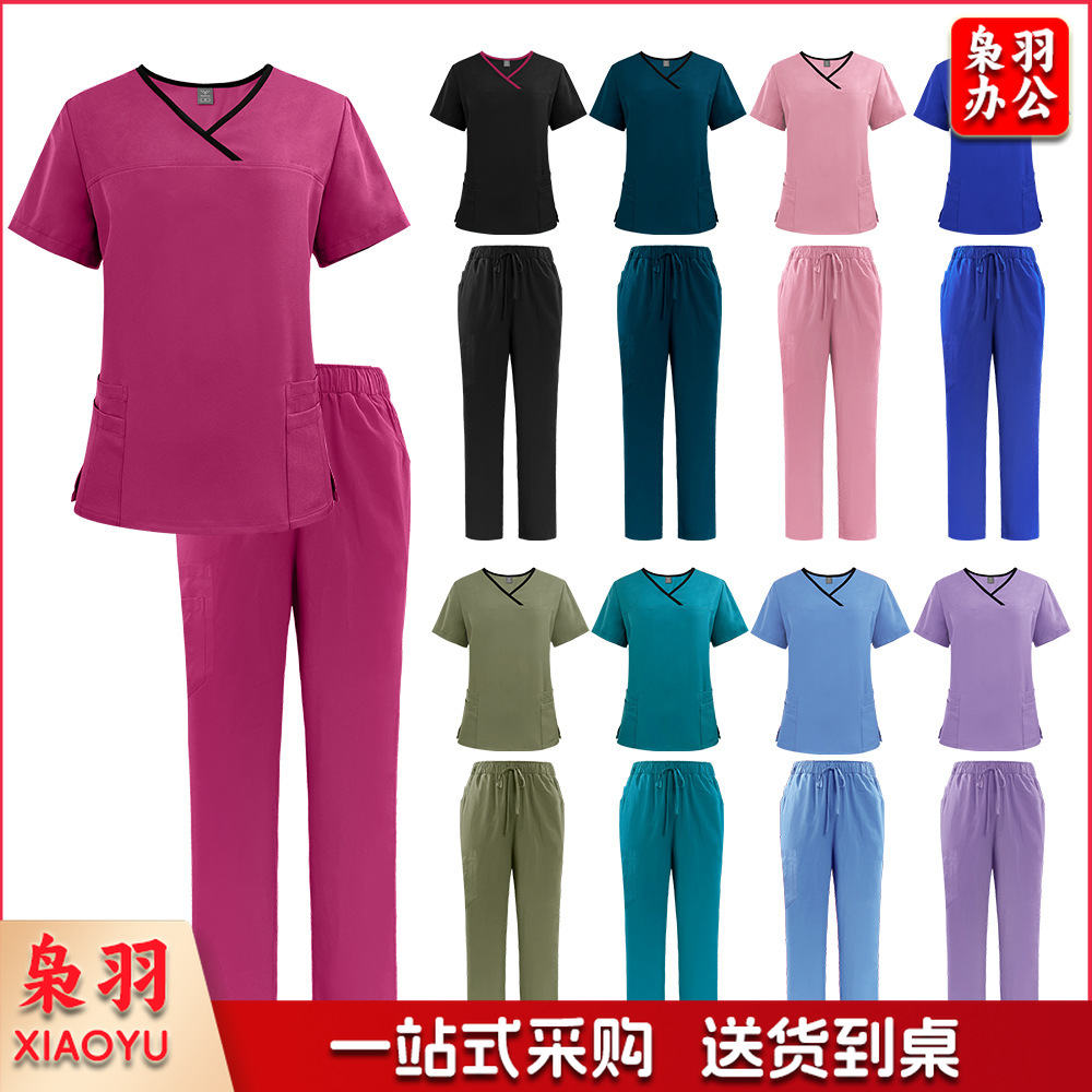 出口洗手衣分体套装短袖刷手衣女牙科诊所医 生工作服医护制服