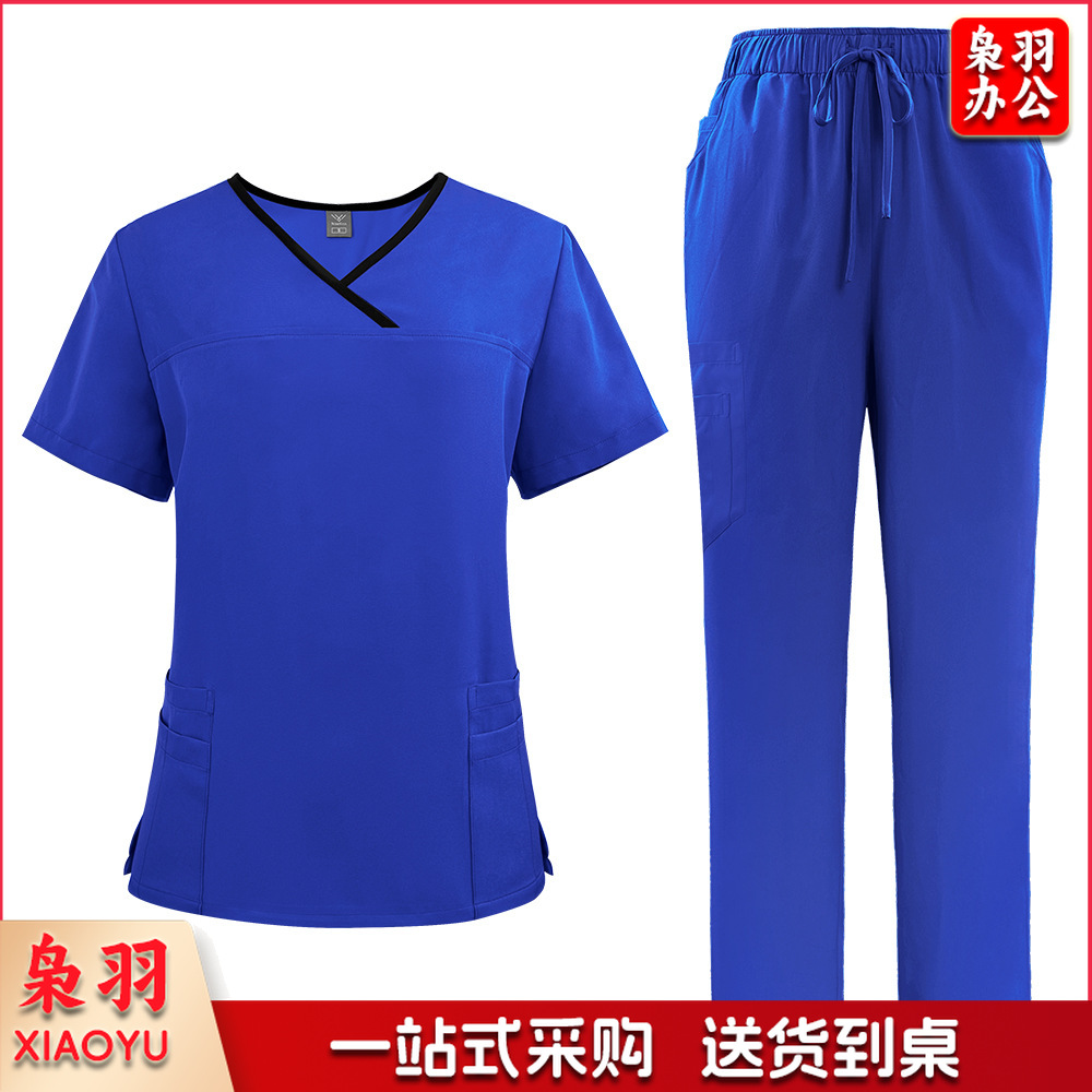 出口洗手衣分体套装短袖刷手衣女牙科诊所医 生工作服医护制服