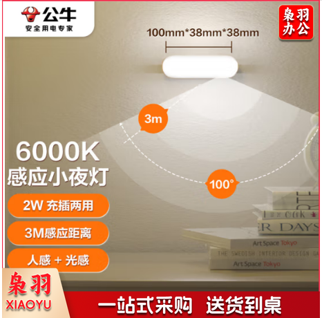 公牛（BULL）LED酷毙灯MC-A003E-DD床头衣柜条形柔光小夜灯感应款 2W 6000K