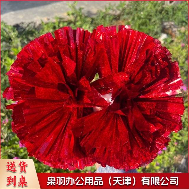 （大号六寸手柄款镭射红）啦啦队花球手拿花啦啦操跳舞运动会拉拉队手握舞蹈演出手柄镭射球