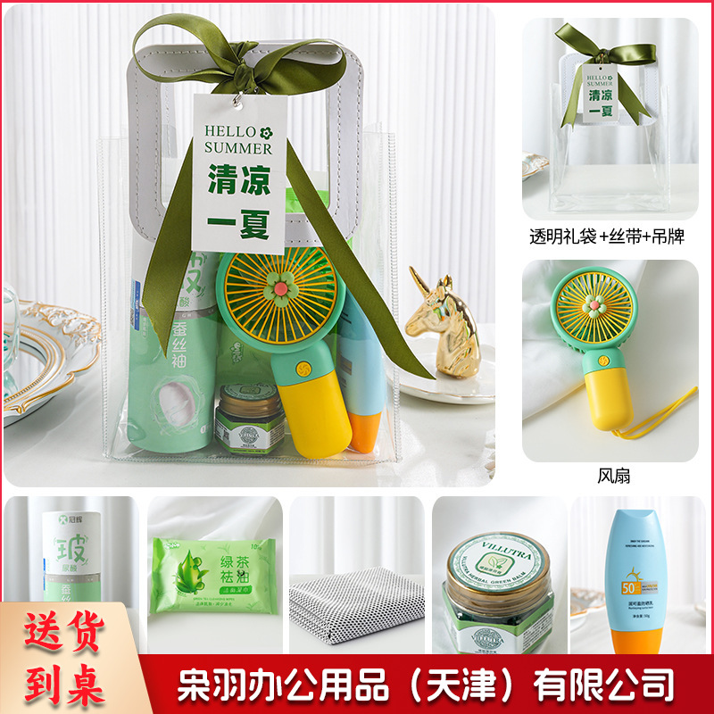 夏日防暑降温包套装礼品员工福利夏季清凉礼包护士节清凉套餐八：玻尿酸冰袖+风扇+驱蚊膏+冰丝毛巾+湿巾+防晒霜+吊牌