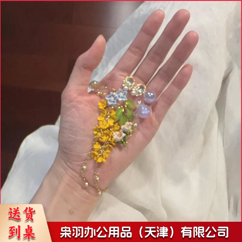 「以花遥祝」小清新黄色花朵流苏耳钉夏日新款轻奢精致耳夹耳饰女