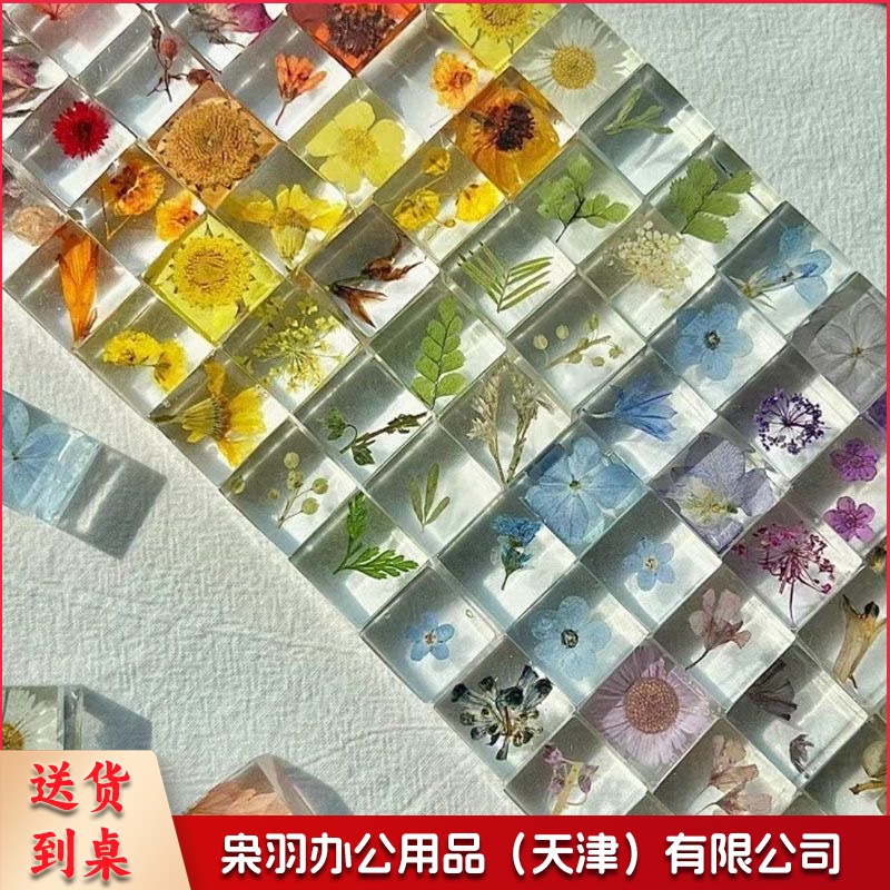 爆款手工滴胶植物方块成品立体标本永生花送朋友礼物正方体
