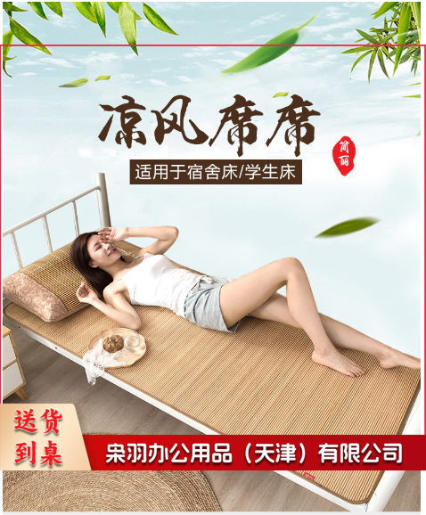 学生凉席竹席 双面竹藤凉席宿舍单人0.9米床上下铺空调席子 90*190cm(不含枕套) 简约席