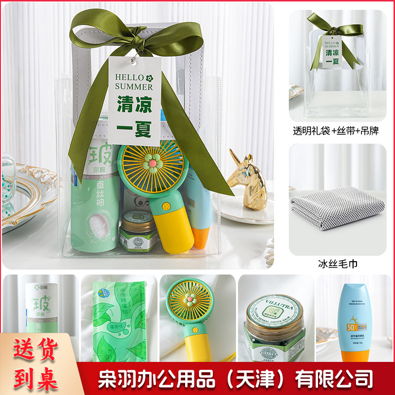 夏日防暑降温包套装礼品员工福利夏季清凉礼包护士节（清凉套餐七：玻尿酸冰袖+风扇+驱蚊膏+冰丝毛巾+冰凉贴+防晒霜+吊牌冰凉贴+冰袖+吊牌