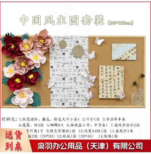 幼儿园中国风环创荷花荷叶教室走廊主题墙教室成品黑板报场景