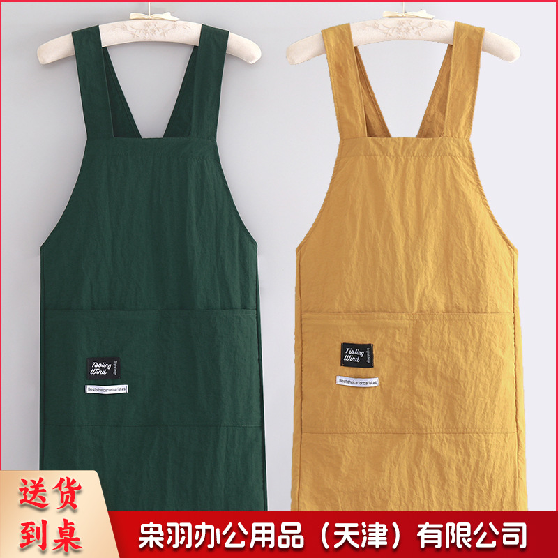 新款交叉背带简约防泼水围裙男女同款家务厨房做饭防油污工作服塔丝隆 黑色10件起订