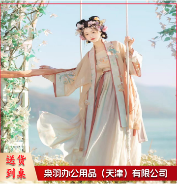 汉服民族服装教学用品 汉服女 日常仙气刺绣齐腰春夏新款 杏色五件套