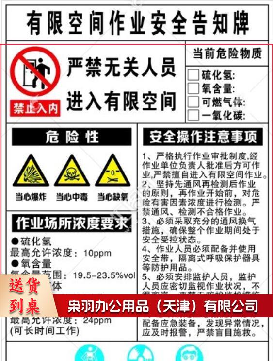 有限空间作业警示牌