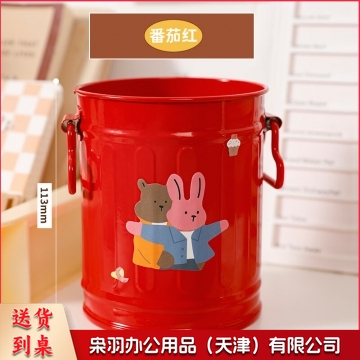 高颜值铁艺复古笔筒学生创意收纳盒高级感轻奢办公文具桌面摆件化妆刷收纳 番茄红