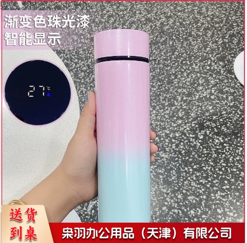 不锈钢保温杯316智能水杯男女士茶水分离（渐变色 上粉下绿）（若单独定制请联系）