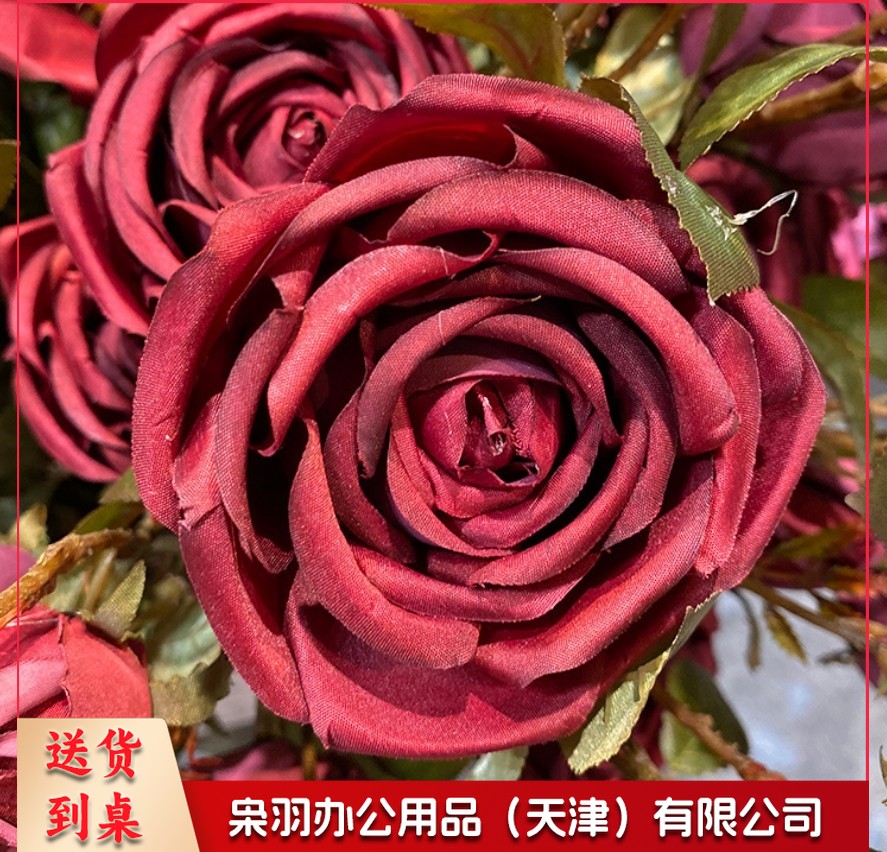 仿真花3头保湿玫瑰假花茶玫芍药婚庆路引花家居装饰花摆件花束-多色可选（50支起售）