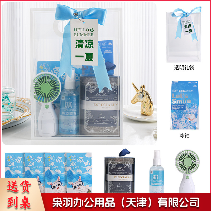 夏日防暑降温包套装礼品公司送员工福利夏季清凉礼包护士节(冰点套餐6（风扇+全棉毛巾+清凉喷雾+冰袖+冰凉贴+吊牌）)