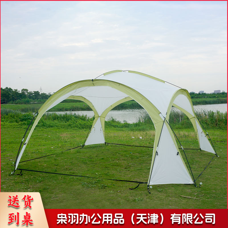 穹顶天幕超大遮阳棚户外野营野餐公园露营帐篷便携式防风防雨天幕  （带烟囱黑色穹顶天幕.5-8人（420*420*240cm)