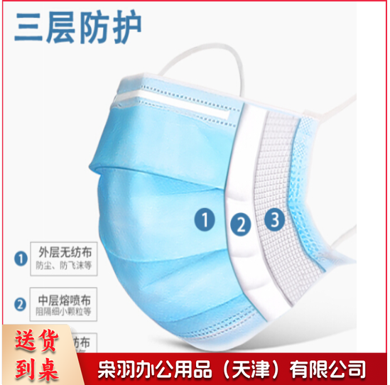 一次性防护口罩 三层含熔喷布 50个/盒 4000个/箱