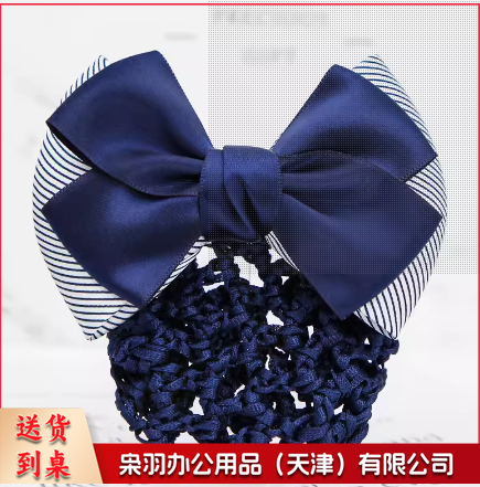 头花女职业盘发网兜 条纹二结蓝
