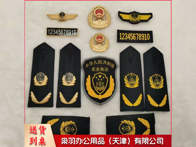 六部门标识标志(大帽徽+小帽徽+硬肩章+软肩章+套肩+臂章+金属胸徽+丝织胸徽+金属胸号+丝织胸号+领带+皮带)