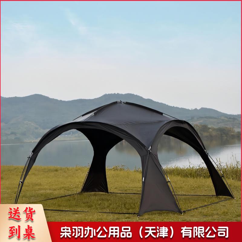 穹顶天幕超大遮阳棚户外野营野餐公园露营帐篷便携式防风防雨天幕  （带烟囱黑色穹顶天幕.5-8人（420*420*240cm)