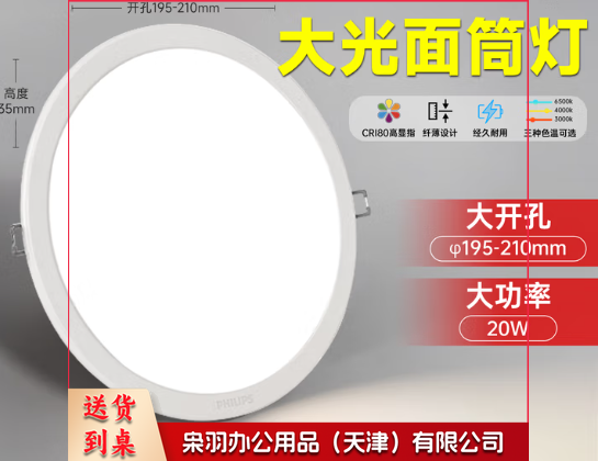 LED筒灯 嵌入式天花过道三色孔灯超薄桶灯洞灯筒射灯 20W【开孔195-210mm】