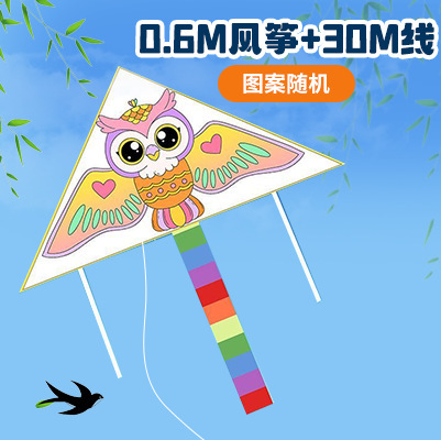 手绘风筝手工diy材料包绘画涂鸦儿童卡通玩具春季户外出游活动（填色风筝【0.6m】+30m线）