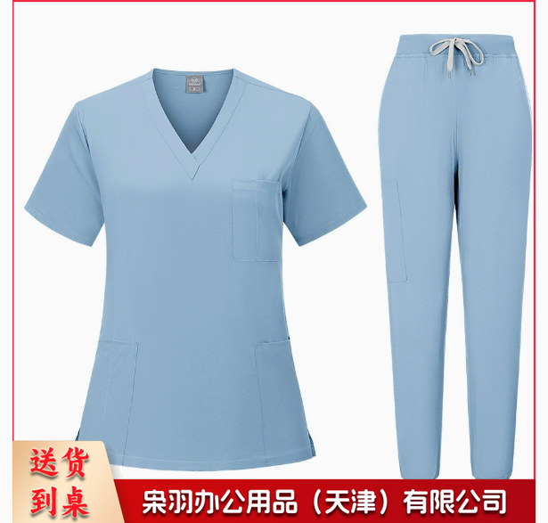 男女同款浅蓝色洗手衣医 生护士美容院口腔医 院工作制服手术衣手术服手术室束脚裤纯色套装