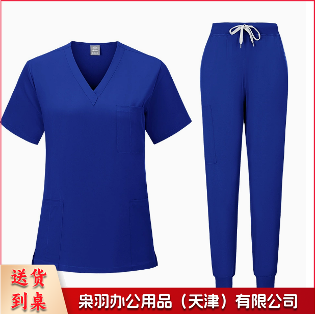 男女同款蓝色洗手衣医 生护士美容院口腔医 院工作制服手术衣手术服手术室束脚裤纯色套装