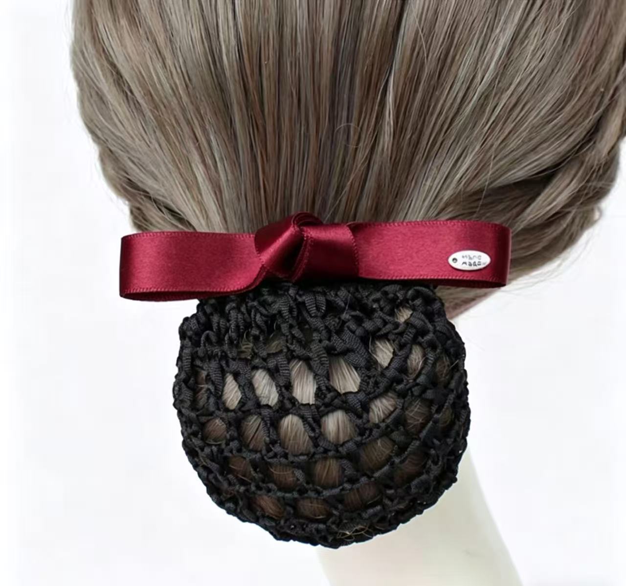 护士头花职业发网银行酒店工作盘发网发夹一字酒红色（粗网）